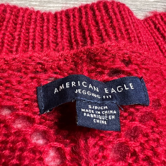 AMERICAN EAGLE V Neck Knit Pullover red Sweater - Picture 8 of 11